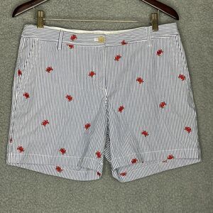 Talbots Girlfriend Chino Shorts Womens Size 10P Pinstripes Crabs Preppy Coastal
